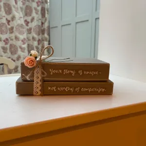 Wooden Stack of Books Lg with Lace - Your Story is Unique 12659